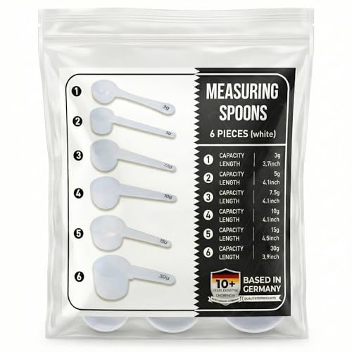 Cucharas medidoras | Juego de 6 cucharas medidoras | Cuchara de dosificación exacta de 3 gramos, cuchara de 5 gramos, 7,5 g, 10 g, 15 g, 30 g | Juego de medición de cocina para polvo y líquidos |