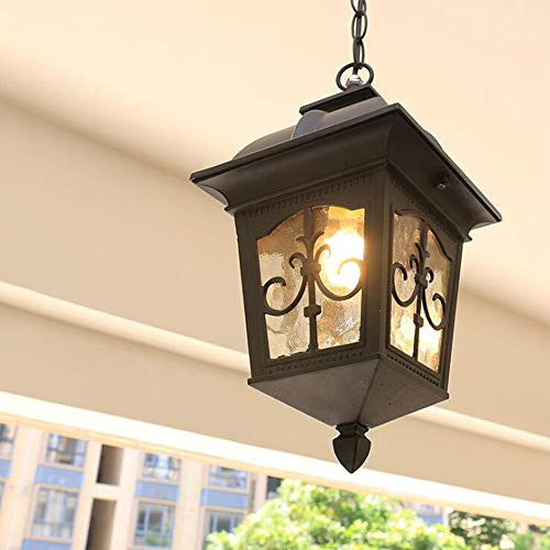 Retro Außen Hängelleuchte Rund Rot Bronze Pendellampe Wasserdichter IP23 E27 Höhenverstellbar Hängelampe Aluminium/Glas Garten Villa Flur Grape Rack Balkon Dekorative Pendelleuchte 16 * 34cm (B)