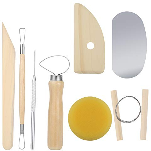 Heyu-Lotus 8 Pcs Pottery Sculpting Tool Set, Wood and Metal Pottery Clay Modeling Tool Complete Pottery Tool Set Beginners Ceramic Clay Tools for Pottery, Ceramics Sculpture, Carving Design