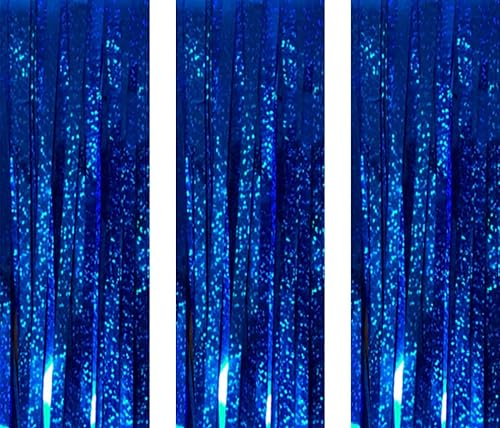 AILEXI 3er Pack Metallic Lametta Vorhänge Folie Fransen Schimmer Luftschlangen Vorhang Tür Fenster Dekoration für Geburtstag Hochzeitsfeier Lieferungen 1 * 2M - Laser Blau
