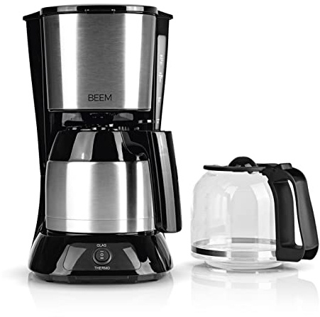 BEEM FRESH-AROMA-PURE Cafetière à filtre - Duo - Acier inoxydable - Avec verseuse en verre et isotherme - Filtre permanent - Fonction maintien au chaud - 900 W - Jusqu'à 10 tasses