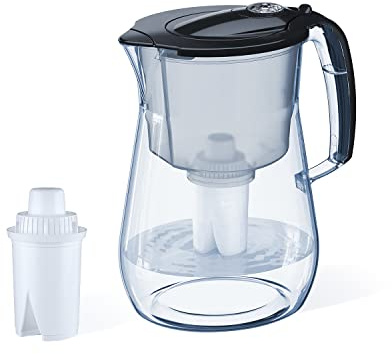 AQUAPHOR 12 Cup Opal Water Filter Pitcher with 1 x B15 Filter | Reduces Chlorine & Heavy Metals | Fast Flow Water Filtration | BPA-Free & Dishwasher Safe | Improved & Filtered Water | Black