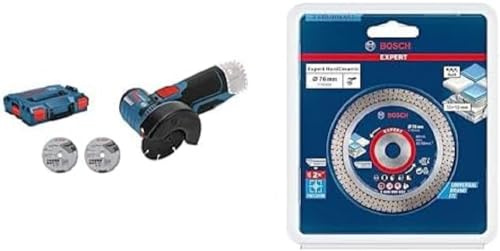 Bosch Professional Meuleuse angulaire sans-fil Gws 12V-76 Solo Click&Go & Bosch Accessories 1x Disques à tronçonner diamantés 76 mm Expert HardCeramic (pour Carrelages durs, Pierre dure, Ø 76 mm