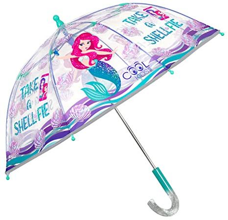 PERLETTI Regenschirm Transparent Meerjungfrau Kinder - Kinderschirm Reflektierend Durchsichtig Mermaid - Kinderregenschirm Kleine Mädchen Kindergarten 3 4 5 Jahre - Durchm 64 cm (Blau Meerjungfrau)