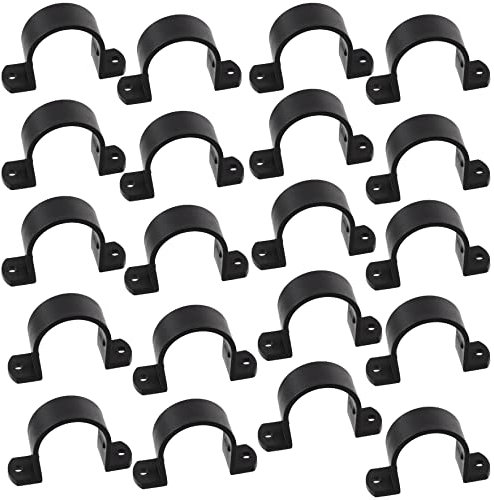 AERZETIX - C64963 - Set di 20 morsetti di fissaggio/serraggio in U con 2 fori per tubo Ø40mm - in plastica - DIN3016 - fascetta cavo filo parete per avvitare supporto idraulico - colore nero