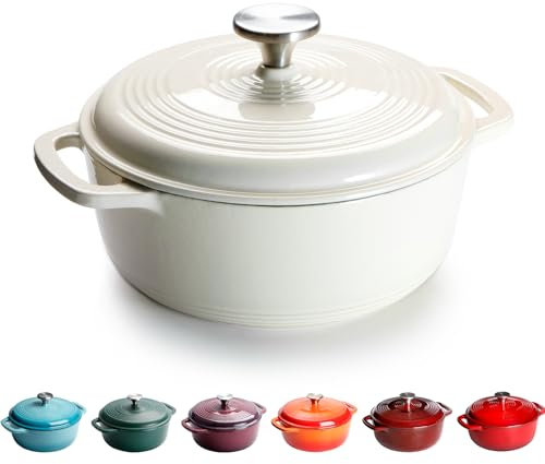 Cast Iron Dutch Oven, 22cm 3L 4.3kg - Round, Heavy-duty Cast Iron Casserole Dish With Lid, Non-Stick Enameled Dutch Oven for All Cooktops (White)