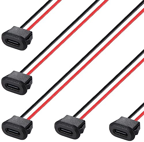 Greluma 5 st 3A snabbladdning typ C-uttag, 2-tråds hona USB C-kontakt med snäppspänne