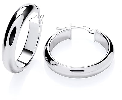 Old English Jewellers Sterling Silver Chunky Plain Hoop Creole Earrings - 25mm Diameter - 925 Silver