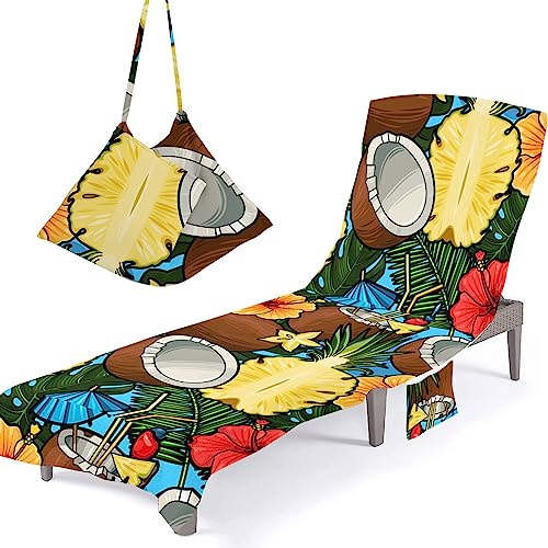 Surwin Schonbezug Für Gartenliege Strandliegenauflage Frottee Liegenauflage Stuhl Strandtuch Bananenblatt Sun Lounger Bezug mit Tasche Sporthandtuch für Garten Schwimmen (75x210cm,Kokosnuss)