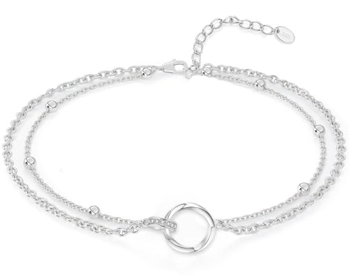 Jbniuay Fußkettchen für Damen 925 Sterling Silber - Infinity Fußkette - Damen Fußkettchen - fussketten für frauen silber 925 Verstellbare 23+5cm - Geschenke für Frauen/damen/mama/mutter/Tochter