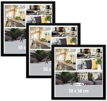 Close Up Posterrahmen 50 x 50 cm schwarz im 3er-Set, quadratischer Bilderrahmen aus MDF mit bruchsicherer PVC-Glasscheibe - Profilbreite 30 mm
