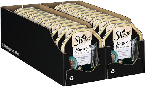 SHEBA Schale Nassfutter für Katzen Sauce Collection mit Kalbshäppchen in Heller Sauce 2 x 11 x 85g