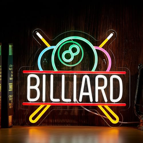 Billiards Neon Sign for Wall Decor Pool Room LED Light for Pub Bar Billiard Game Room USB Powered Dimmable