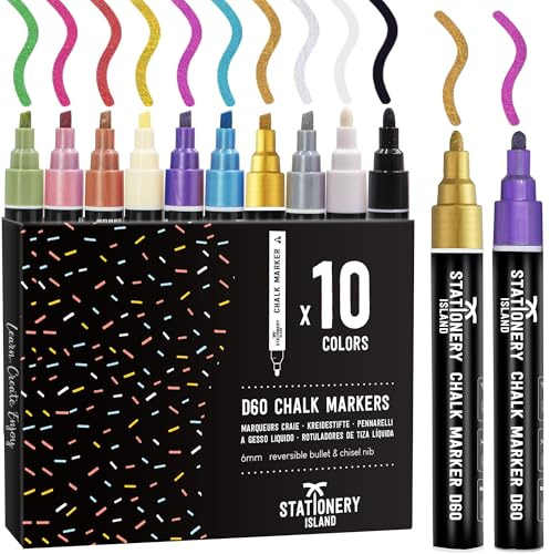 STATIONERY ISLAND Kritpenna för svart tavla, raderbar kritmarkör, kritpenna för fönsterglas, 6 mm set med 10 metalliska färger