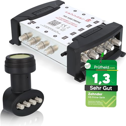 [ Test 2X SEHR GUT *] 2in1 Set: ZEHNDER 5/8 Multischalter + ZEHNDER 4fach Quad LNB, HD 4K Multiswitch für Quattro & Quad LNB geeignet, für 1 Satelliten & 8 Teilnehmer (TV, Sat Receiver), Antenne