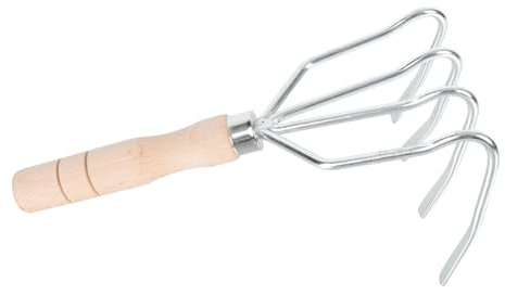 POPETPOP Gartenrechen Aus Stahl Mit Holzgriff Kultivierungswerkzeug Zum Lockern des Bodens Und Ausgraben Von Erdnüssen Grabwerkzeug Für Schwere Gartenarbeiten