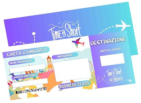 Generico Biglietto Viaggio Sorpresa da Grattare – Carta d’Imbarco Personalizzabile con Busta – Idea Regalo Originale per Coppie, Amici, Famiglia – Formato DL 10x21 cm