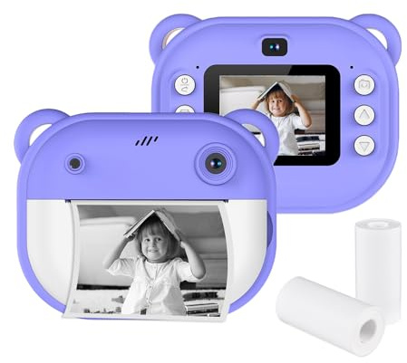 Andoer Appareil photo instantané pour enfants 1080p, appareil photo instantané pour enfants avec papier d'impression thermique, batterie intégrée, cadeau d'anniversaire pour 3-12 ans