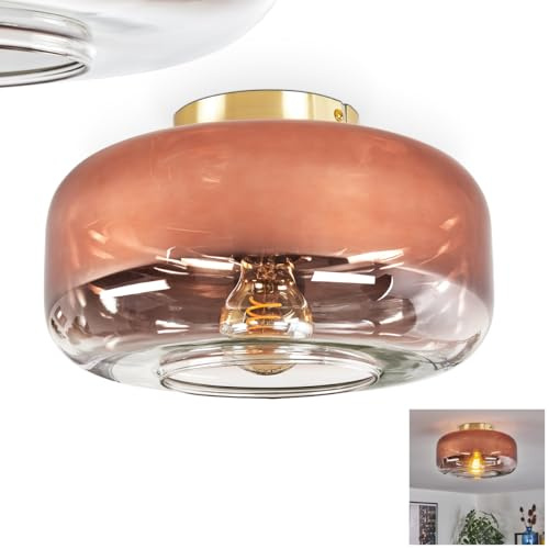 HOFSTEIN Deckenleuchte Boza, Deckenlampe aus Metall/Glas in Messing-/Kupferfarben/Klar, moderne Leuchte im Retro/Vintage-Design (Ø Schirm 28 cm), E27, Schlafzimmer, Wohnzimmer, Küche, Esszimmer
