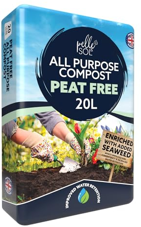 Pelle & Sol 20L Peat Free Compost - All Purpose, Bio & Wood Fiber, Enriched with Seaweed & Volcanic Dust, Ideal for Outdoor Plants, Vegetables, Seed Starting, Potting Soil, Organic Gardening Soil