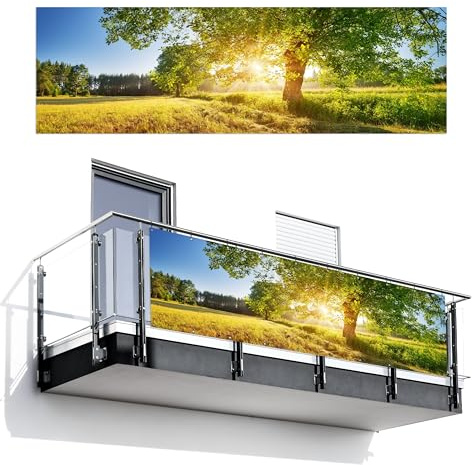 MuchoWow© Balkon Sichtschutz Einseitig Groß PVC Seitenwand Terrassen für | 90x300 cm - den Garten ohne bohren Wetterfest Seitlich Zaun Terrasse Balkon Dekoration Baum - Sonnenuntergang - Landschaft