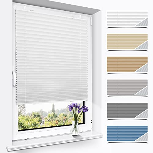 Plissee Verdunklung ohne Bohren Verdunklungsplissee Klemmfix Weiß 75x130cm(BxH) Faltrollo 100% Blickdicht Sonnenschutz & Schallschutz Plisseerollo für Fenster & Tür