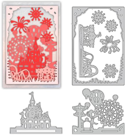 DELORIGIN Stanzformen Mit Vergnügungspark Motiv Zum Basteln von Karten Gestanzte Schablonen Aus Karbonstahl Prägevorlage Für Karten Scrapbooking Papierbastelalbum Geschenkdekor