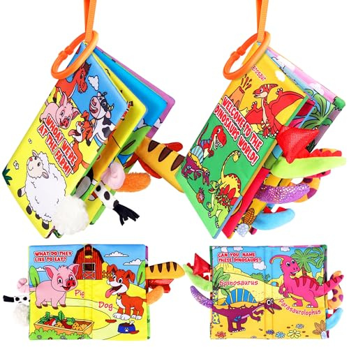 Vanmor 2 Pack Baby Cloth Books, High Contrast Sensory Crinkle Toys for 0-6 Months Infants, Soft Tummy Time Travel Essentials, for Boys, Easter Basket Stuffers for Newborn