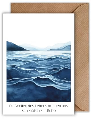 WBdesignz Trauer Karte mit Umschlag - Beileidkarte mit Spruch Wasser Wellen Kondolenzkarte Beileid Trauerfeier Beerdigung Anteilnahme (DIN A6)