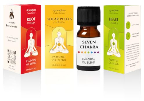 Root, Solar Plexus & Heart Chakra Essential Oil Diffuser Blends, Aromafume | 3 x 10ml/0.33oz, Aromatherapy Oils for Balance, Incense for Meditation, Yoga & Reiki