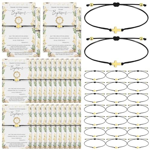 Tondiamo 25 Sets Baptism Favors for Guests Baptism Cross Bracelets Christmas Gifts Christening First Communion Party Favors Bulk Religious Bracelets Thank You Cards for Baby Shower Souvenirs Prayer