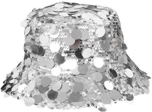 Glixoft Glitter hinkhatt för kvinnor, trendig streetwear, glänsande silver fiskehatt, skyddshatt, raave tillbehör för vårfestival