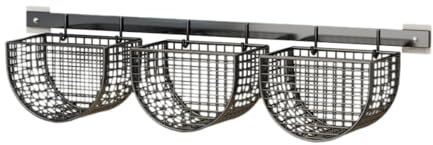 Folpus Hängekorb, Obst Aufbewahrungskörbe, hängende Obstkörbe, selbstklebend, hängende Lagerung Organisator, Metallgitter Körbe abnehmbar für Küche Bad Schränke, 45 x 12 x 9 cm Schwarz