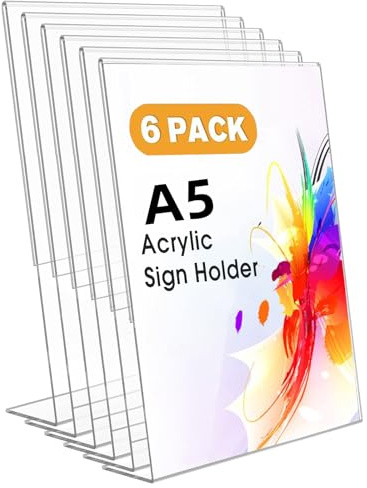 Ourui A5 Tischaufsteller/Aufsteller, 6 Stück Acryl Schilderhalter L-Ständer | für Cafés, Restaurants, Ausstellungen, Büros, Werbeaktionen
