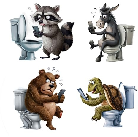 SEABABOO Autocollant Pour Abattant De Wc Motif Amusant Animal 4 Pièces 30 X 30 CM Stickers Toilette Avec Des Animaux Mignons Autocollant En Pvc Stickers Wc pour Couvercle De Toilette Salle De Bain