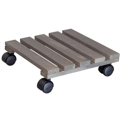 WAGNER Rullo per piante Nature 29 x 29 x 8 cm, rullo per piante per interni, rullo per fiori in legno massiccio FSC®, grigio, rotolo in legno, portata 100 kg, prodotto in UE – 20088901