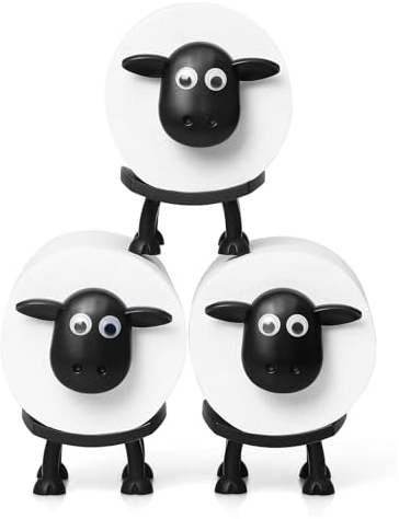 3 Stück Toilettenpapierhalter mit Schaf-Motiv – Lustiges freistehendes Toilettenpapier-Set fürs Badezimmer – 3D-bedruckter Toilettenpapierhalter mit schwarzem Schaf-Motiv (Lämmchen)