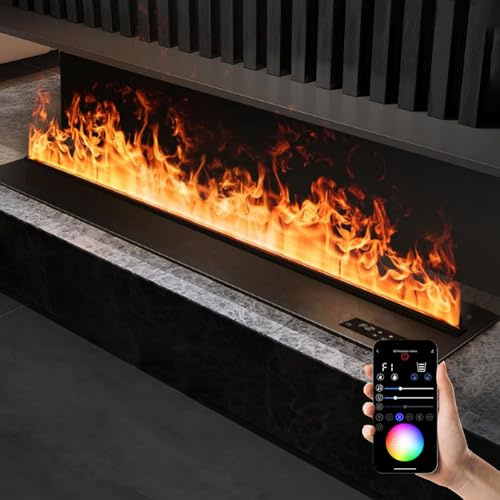 Chimenea eléctrica de vapor de agua, atomizadora 3D con llamas de varios colores ajustables, humidificador, llenado automático de agua, bajo nivel de ruido y llama palpable,1500mm-multicolor-app