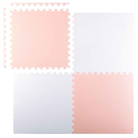 Ricokids Krabbelmatte Baby Puzzlematte Spielmatte Schaumstoffmatte rutschfest für Kinder 4 Teile 120 x 120 x 1 cm Weiß Rosa