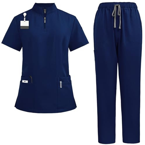 ThreeH Set Jogger per Infermieri Divisa da Lavoro Traspirante Maglia con Collo Alto e Pantaloni con Elastico in Vita per Operatori Sanitari ospedalieri