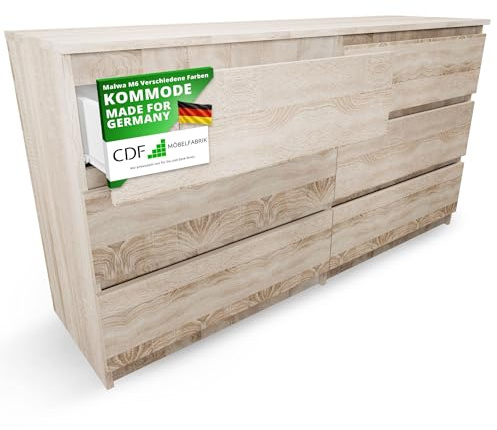 CDF Kommode Eiche Sonoma mit 6 Schubladen 40 cm Tief Komodenschrank Komode für Wohnzimmer Schlafzimmer Schubladenschrank Malm Kommode viel Stauraum Geeignet Organizer Kleidung 138cm Breite Modern Look