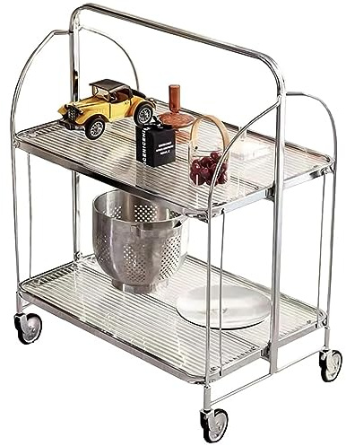 Carrito de bar plegable con ruedas y asa, carrito de almacenamiento de bebidas de café y té, carro de servicio rodante para cocina, comedor, fiestas y uso doméstico