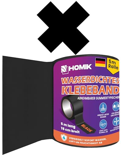 HOMIK Extrem Starkes Transparent Wasserdichtes Klebeband 15cm x 5m – Dichtungsband & Reparaturband für glatte Oberflächen, PVC, Kunststoff, Metall, UV Beständig