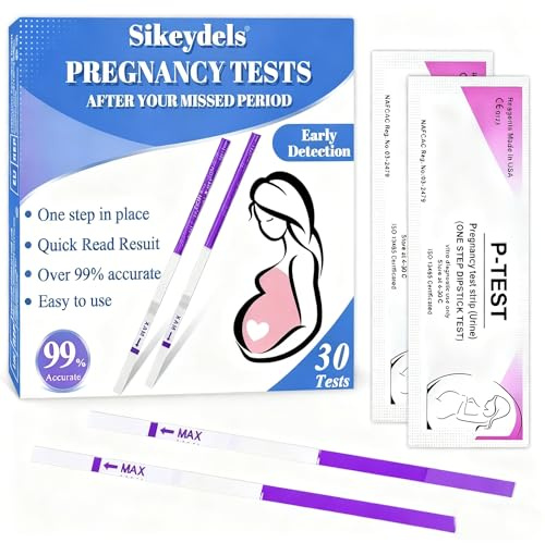 30 X Schwangerschaftstest,Frühschwangerschaftstest,Pregnancy Test,Urintest,Schnell, Sicher,Zuverlässig und Einfach,Schnelles Test 10 miu/ml,Lila