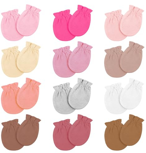 12 Pairs Newborn Baby Mittens 0-6 Months No Scratch Infant Mittens 100% Cotton Elastic Wrist Baby Gloves for Boys Girls