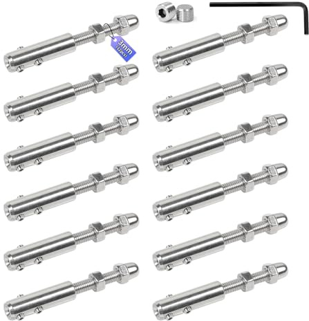 SUPAWAY 12 Stück Seilspanngarnitur, Drahtseilklemme 3 mm Spannterminal Edelstahl Drahtseil Spanner mit Gewindestift und Inbusschlüssel Drahtseilklemme zur Befestigung Abspannung von Drahtseilen