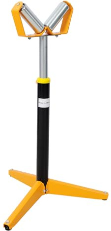 Heavy Duty Adjustable Roller Stand, 170 LB Capacity Steel Material Support Stand with Chrome Roller for Table Saw & Planer, Yellow & Black Workpiece Stand (V Shape Roller)