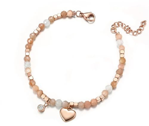 LOLIAS Perlenarmbänder Damen Edelstahl Rosa/Weiß/Blau Naturstein Heilkristall Armband mit Herz und CZ Anhänger Verstellbares Freundschaftsarmband Geburtstags Geschenke für Damen Mädchen