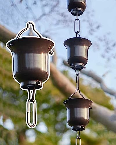 Decorative Rain Chains Waterfall, Tea Cup Rain Chain Decoration, Downspout Chain for Rain Gutter, Outside Garden Front Door Rain Catcher, Hanging Rain Drain Chains Adjustable Length ( 2m/6.5ft)