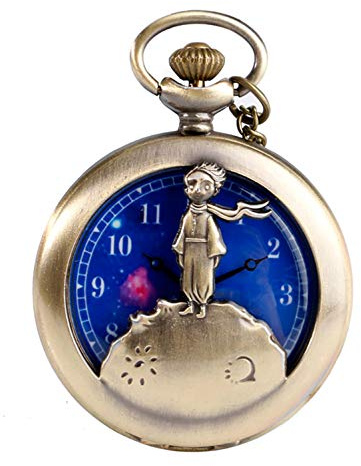 CokinkiDs Reloj de Bolsillo Little Prince Design Reloj de Bolsillo de Cuarzo Elegante Esfera Azul con Collar Colgante Reloj Fob Regalo para niño niña
